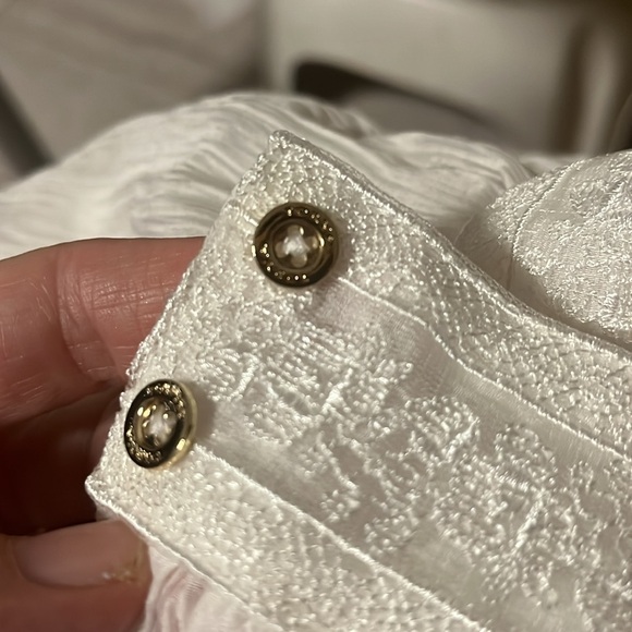 Tokya white linen cotton blend prairie dress small button front mild staining - Picture 5 of 8